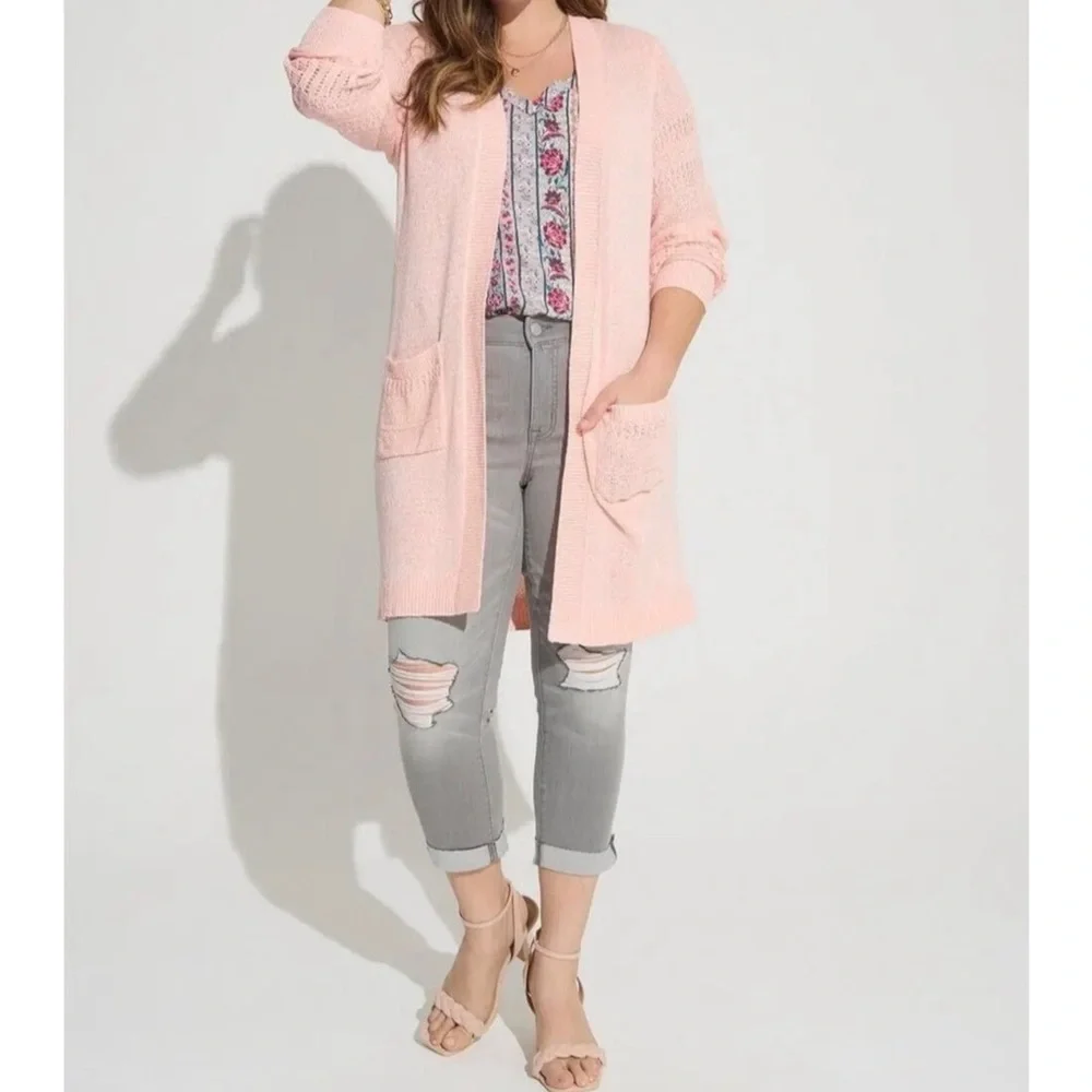 Torrid Duster Open Front Stitch Detail Cardigan Size 1X - Picture 2 of 14